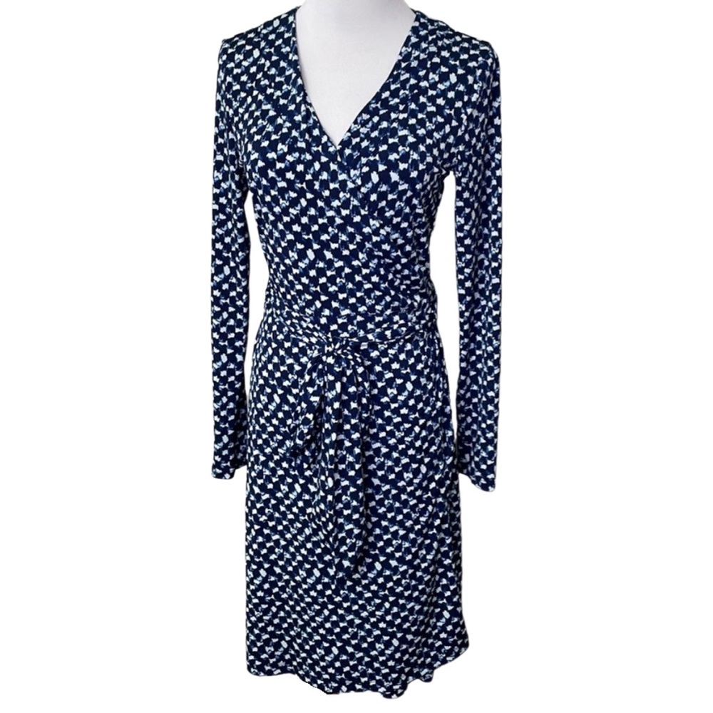 Emerson Kate Boutique Navy Blue Pattern Long Sleeve Stretch Wrap Dress